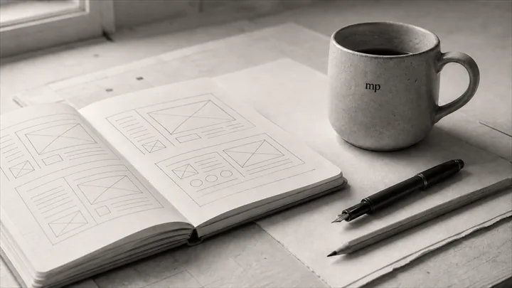Carnet de travail et tasse dans l’atelier MesPlugins.fr
